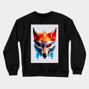 Fire and Ice Fantasy Kitsune Fox Mask Crewneck Sweatshirt